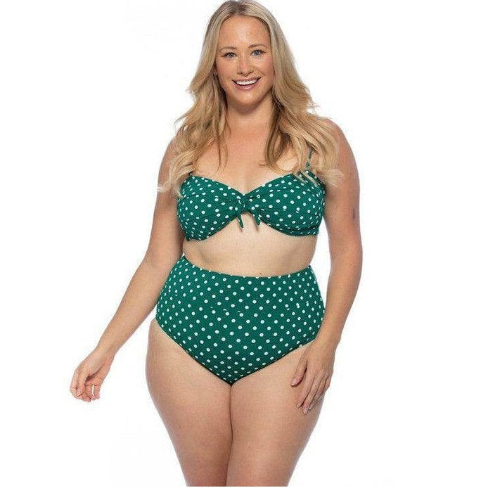 Green Polka Dot High Waist Bikini Set - VacationGrabs