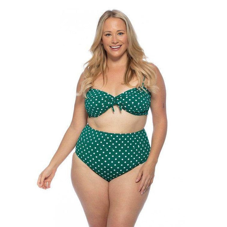 Green Polka Dot High Waist Bikini Set - VacationGrabs