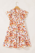 Floral Geometric Ruffle Trim Mini Dress