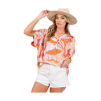SAGE + FIG Abstract Print Half Button Blouse - VacationGrabs