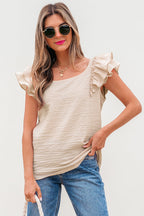 Textured Bow Back Frilled Butterfly Sleeve Blouse