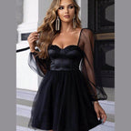Sweetheart Neck Balloon Sleeve Mini Dress - VacationGrabs