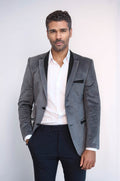 2 Buttons Pocket Piping Velvet Grey Jacket – front view