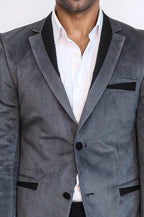 2 Buttons Pocket Piping Velvet Grey Jacket – detail view