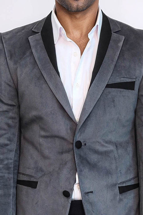 2 Buttons Pocket Piping Velvet Grey Jacket – detail view