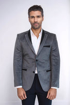 2 Buttons Pocket Piping Velvet Grey Jacket – side view