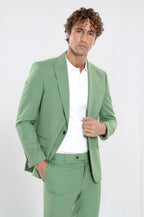 2 Piece Patterned Slim Fit Green Men Suit – front view
