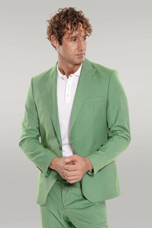 2 Piece Patterned Slim Fit Green Men Suit – detail view