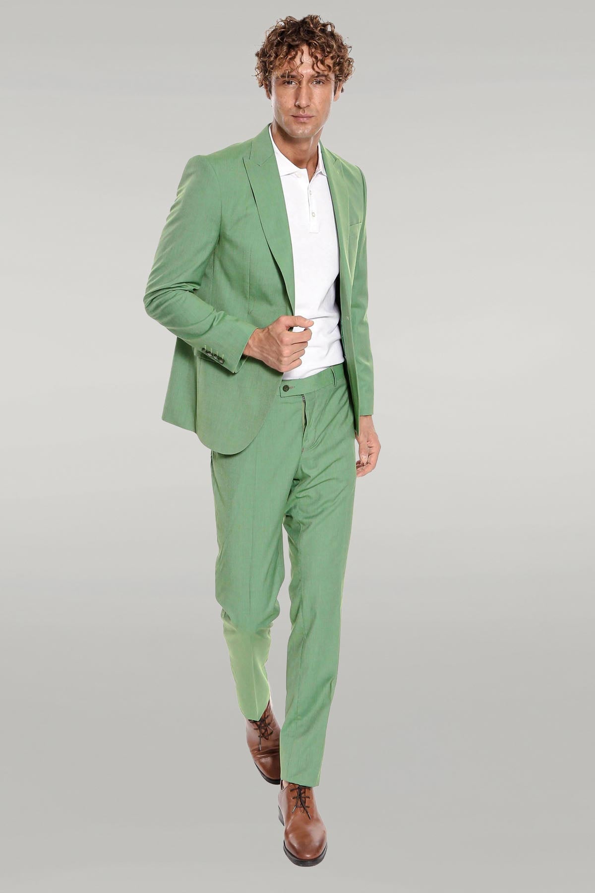 2 Piece Patterned Slim Fit Green Men Suit – side view