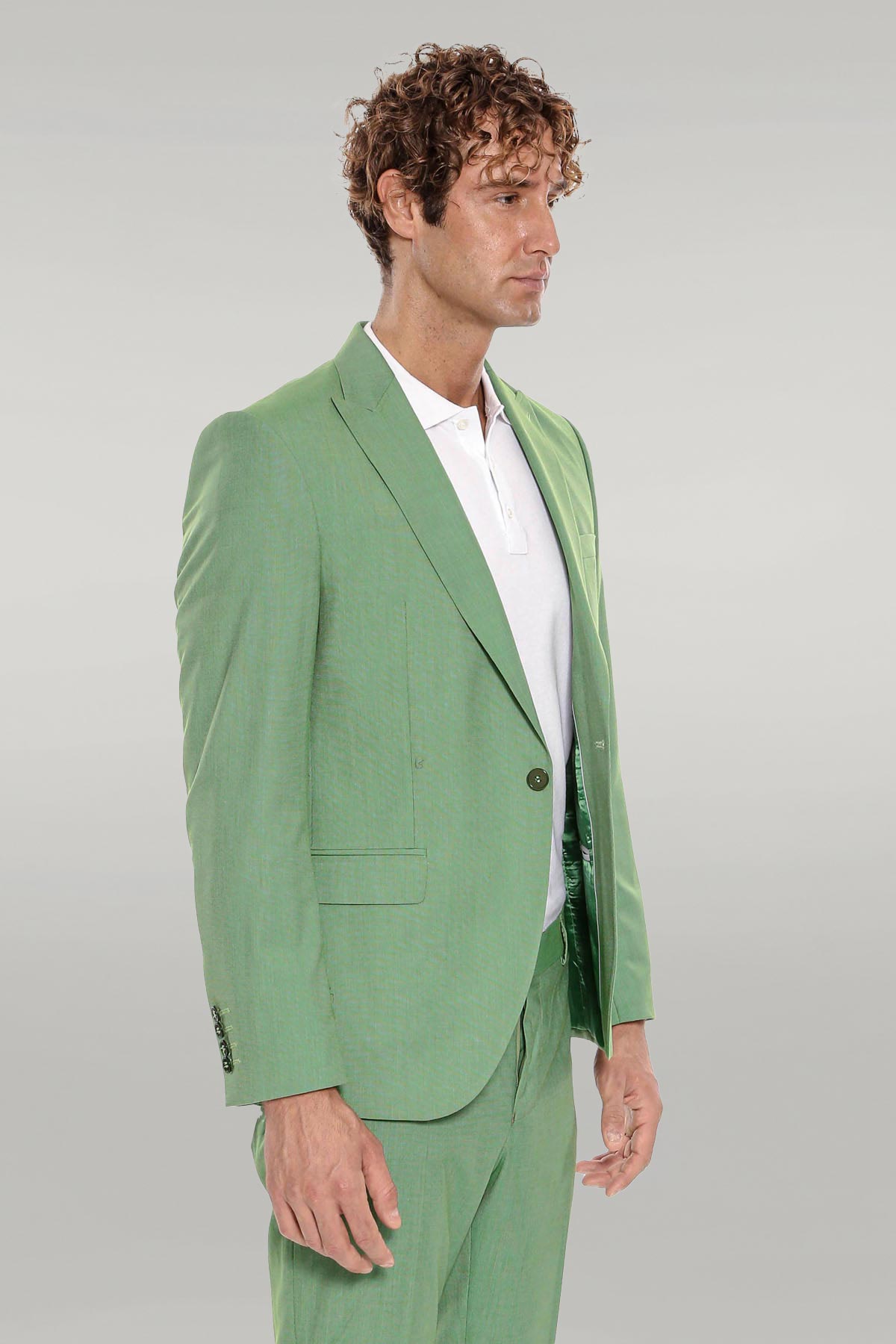 2 Piece Patterned Slim Fit Green Men Suit – styled view