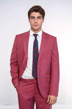 2 Piece Patterned Slim Fit Magenta Men Suit – detail view
