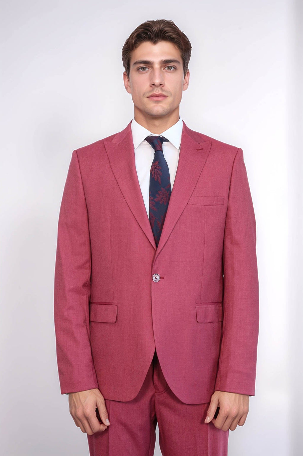 2 Piece Patterned Slim Fit Magenta Men Suit – side view
