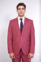 2 Piece Patterned Slim Fit Magenta Men Suit – side view