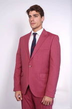 2 Piece Patterned Slim Fit Magenta Men Suit – close up view