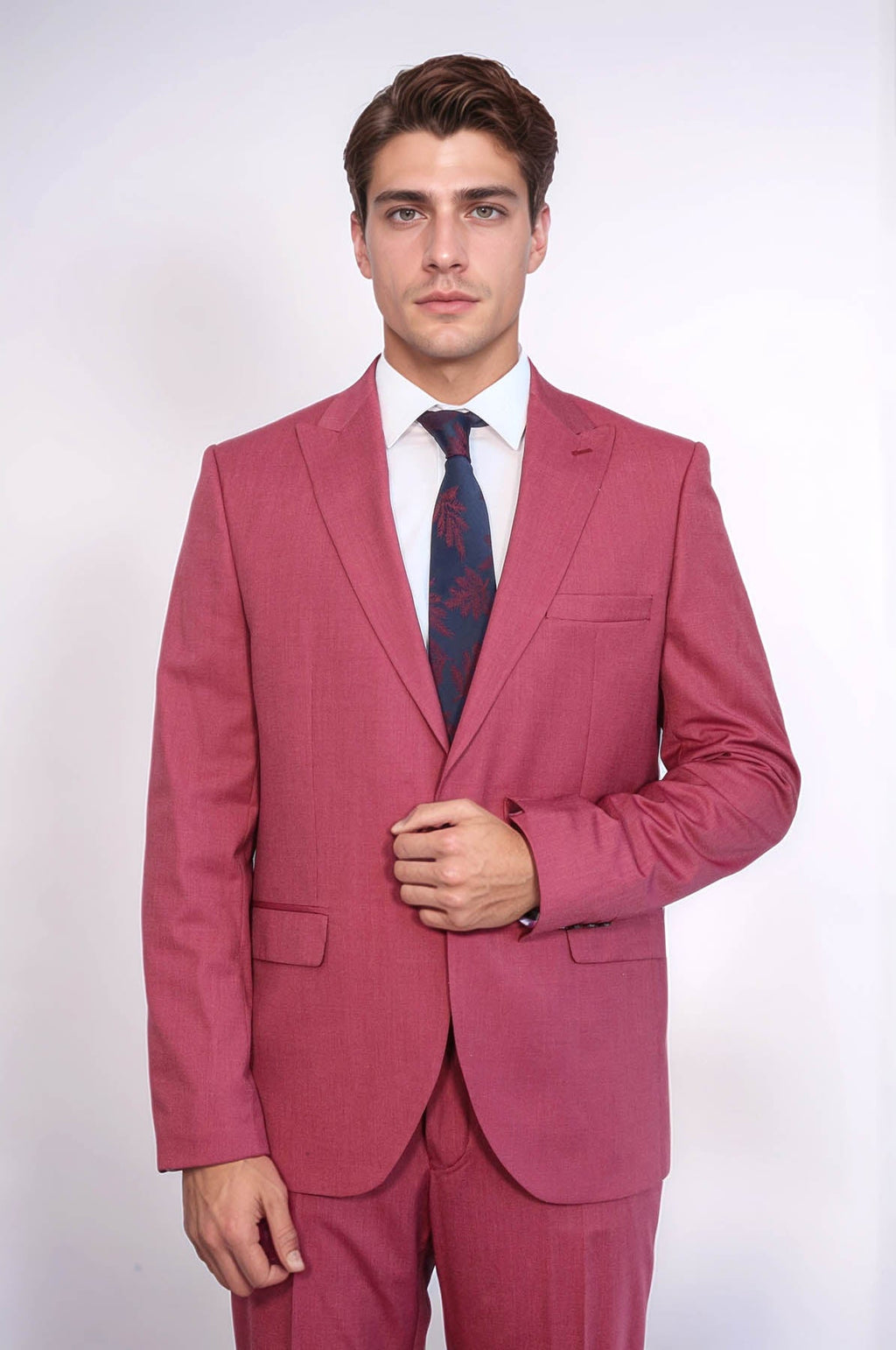 2 Piece Patterned Slim Fit Magenta Men Suit – full look view