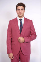 2 Piece Patterned Slim Fit Magenta Men Suit – full look view
