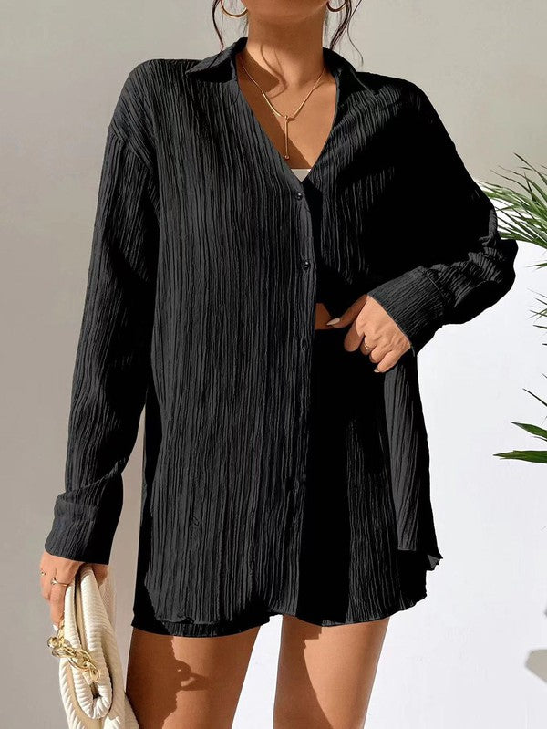 Women's black 2 piece set, lightweight fabric, perfect for casual outings