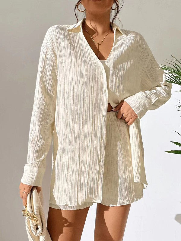 Women's cream 2 piece set, lightweight fabric for casual outings