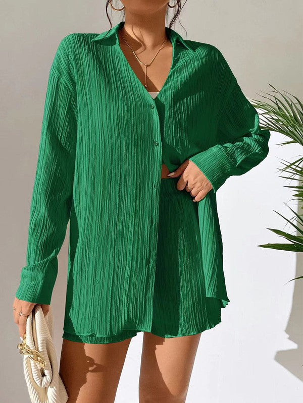Women's green 2 piece set, lightweight fabric for casual outings