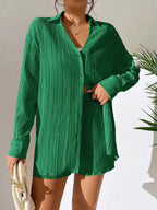 Women's green 2 piece set, lightweight fabric for casual outings