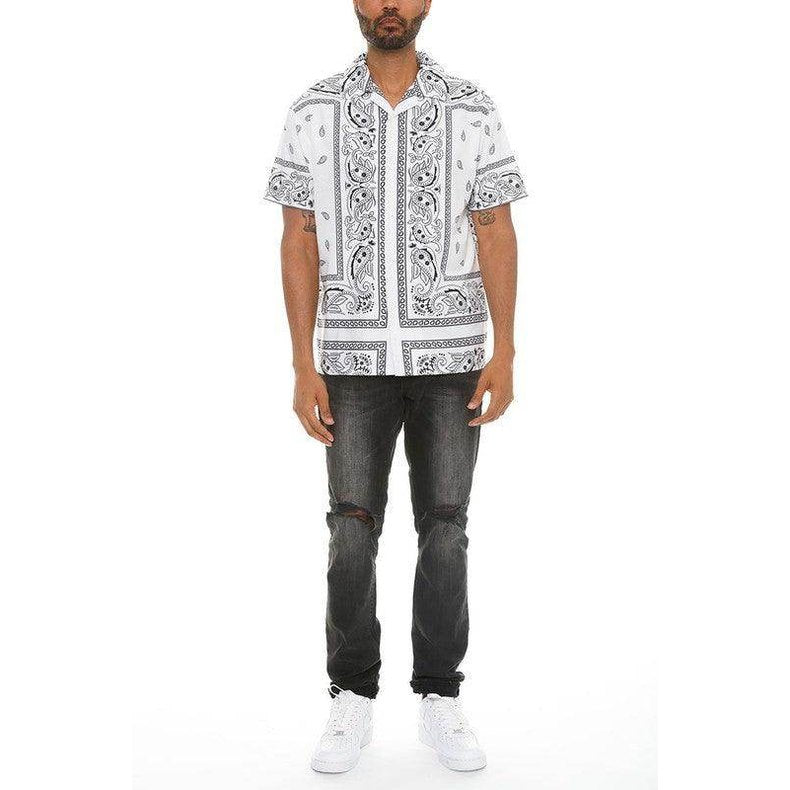 Mens Collared Print Button Down - VacationGrabs