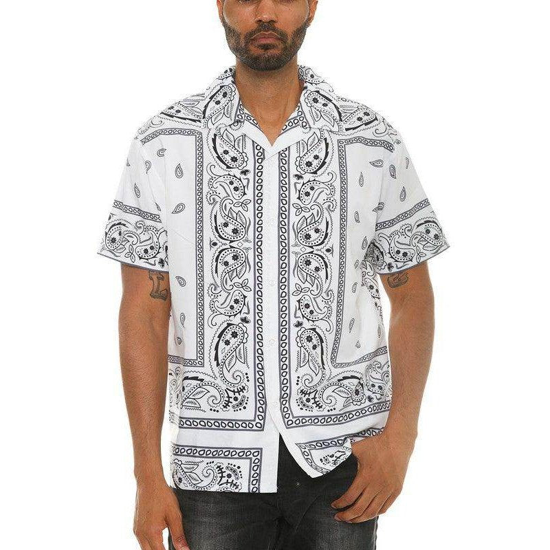 Mens Collared Print Button Down - VacationGrabs