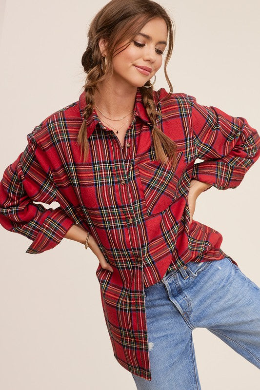 Women's ShirtsWomen's Red Plaid Avril Button Down Shirt - VacationGrabs