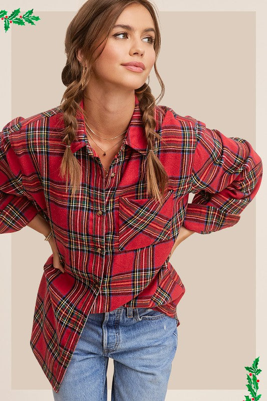 Women's ShirtsWomen's Red Plaid Avril Button Down Shirt - VacationGrabs