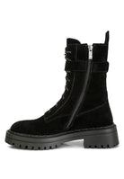 Stylish black suede ankle boots with zippers and laces for women