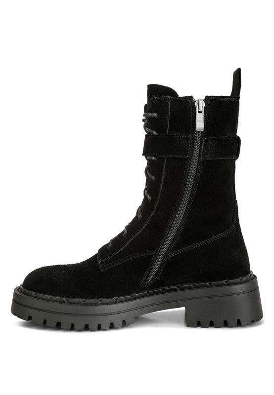 Stylish black suede ankle boots with zippers and laces for women