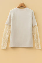 Solid Lace Patchwork Long Sleeve T-Shirt