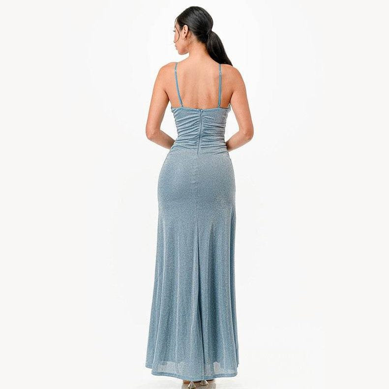 Sparking Jacquard Cowl Neck Long Dress - VacationGrabs