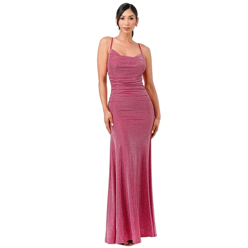 Sparking Jacquard Cowl Neck Long Dress - VacationGrabs