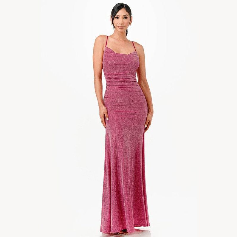 Sparking Jacquard Cowl Neck Long Dress - VacationGrabs