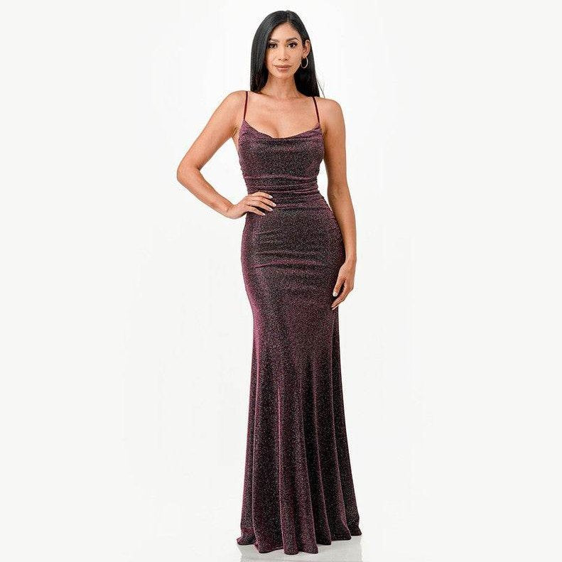 Sparking Jacquard Cowl Neck Long Dress - VacationGrabs