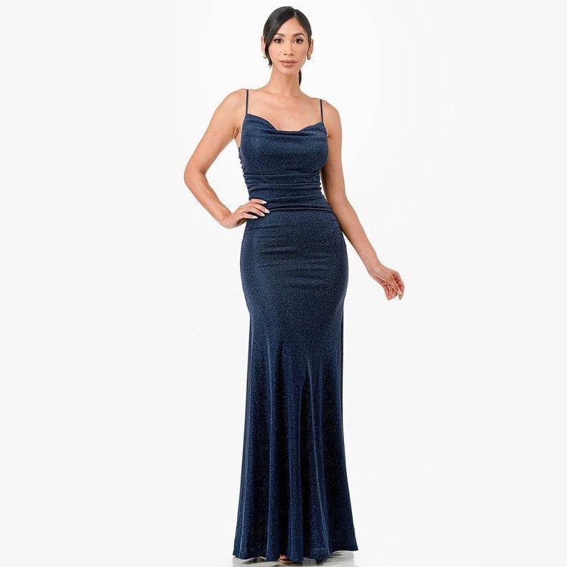Sparking Jacquard Cowl Neck Long Dress - VacationGrabs