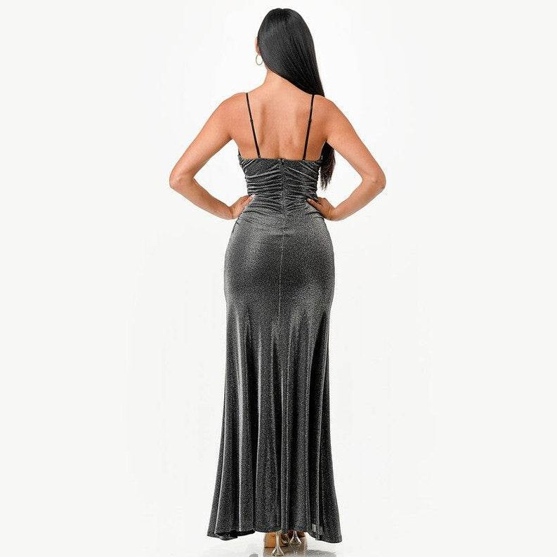 Sparking Jacquard Cowl Neck Long Dress - VacationGrabs