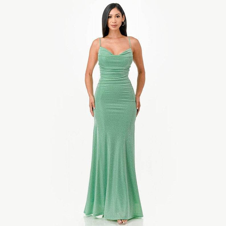 Sparking Jacquard Cowl Neck Long Dress - VacationGrabs