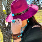 Genuine Leather Wide Cuff Bracelet w/ Natural Turquoise Chunks 006p