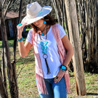 Blue Turquoise Slab Necklace with Long Leather Tassel 226G