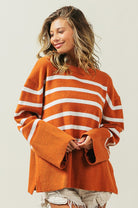 Women's SweatersRibbed Hem Stripe Sweater - VacationGrabs