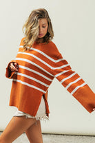 Women's SweatersRibbed Hem Stripe Sweater - VacationGrabs