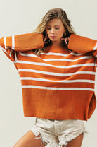 Women's SweatersRibbed Hem Stripe Sweater - VacationGrabs