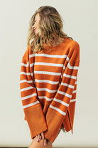 Women's SweatersRibbed Hem Stripe Sweater - VacationGrabs