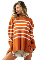 Women's SweatersRibbed Hem Stripe Sweater - VacationGrabs