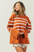 Women's SweatersRibbed Hem Stripe Sweater - VacationGrabs