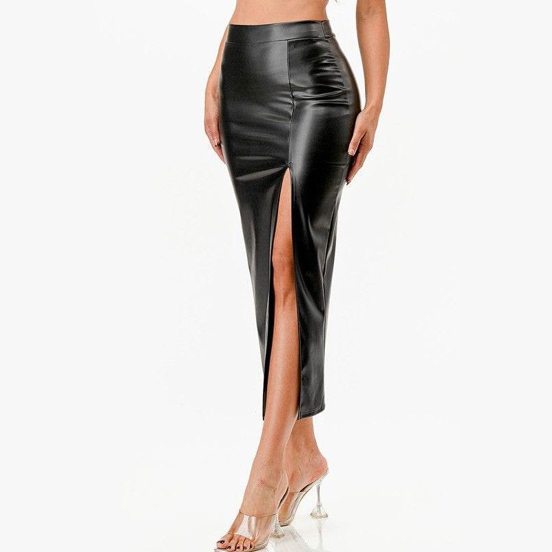 Womens Long PU Leather Pencil Skirt - VacationGrabs
