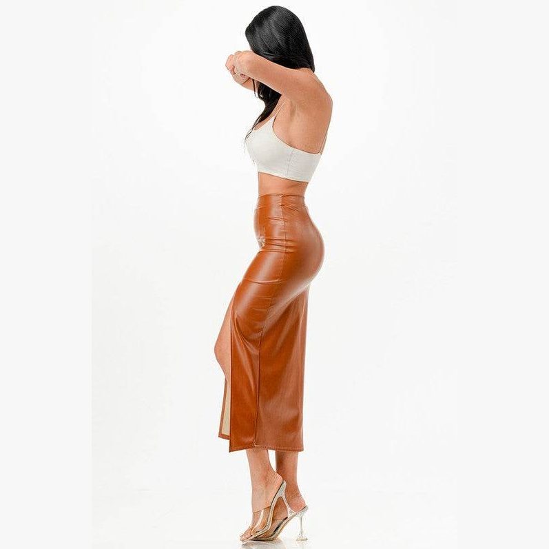 Womens Long PU Leather Pencil Skirt - VacationGrabs