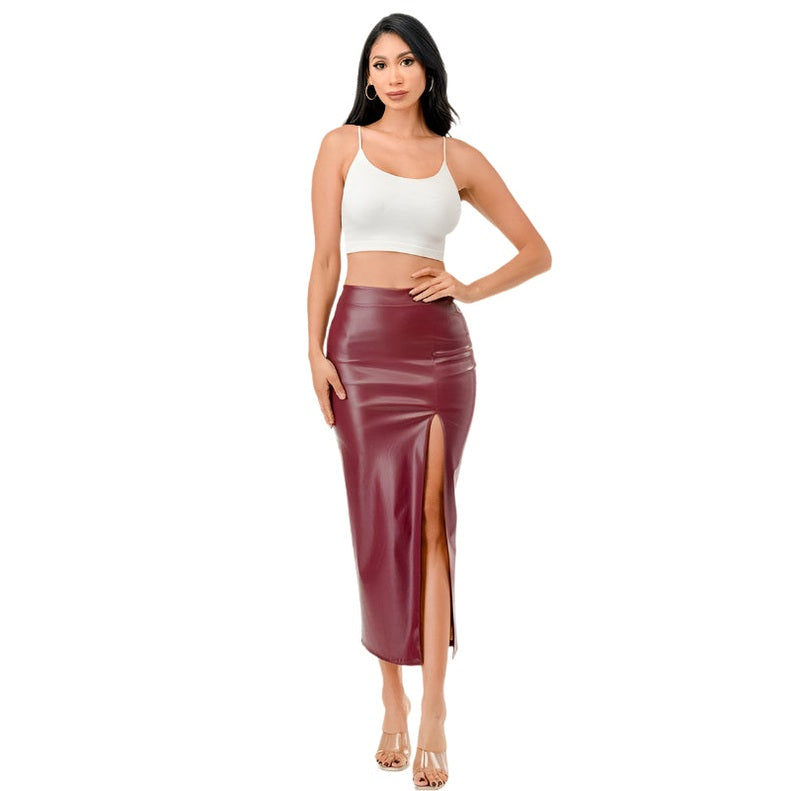 Womens Long PU Leather Pencil Skirt - VacationGrabs