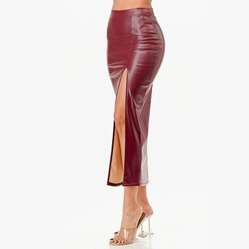Womens Long PU Leather Pencil Skirt - VacationGrabs